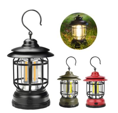 China Rise of the New Multifunctional Outdoor Camping Lamp Camping Tent Lamp Charging Portable Retro Lantern for sale