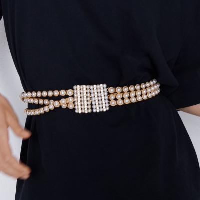 China High Quality ZA Charm Elegant Women Pearl Belt Waist Buckle Chain Belt Multilayer Feminine Girls Dress Crystal Body Chain Belt Accessories for sale