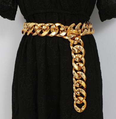 China 2022 high quality punk hip hop large metal waist wide chain gold chunky chain jewelry exaggerated gold plated long belt chain 2021 women for sale