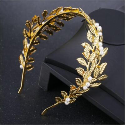 China Telephone Line Bridal Headband Tiara Headband Pearl Gold Star Leaves Metal Shape Fashion Wedding Headpiece Women for sale