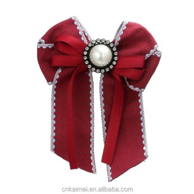 China 2018 New design fashion design fashion pearl rhinestone ribbon grosgrain bow tie brooches for women for sale