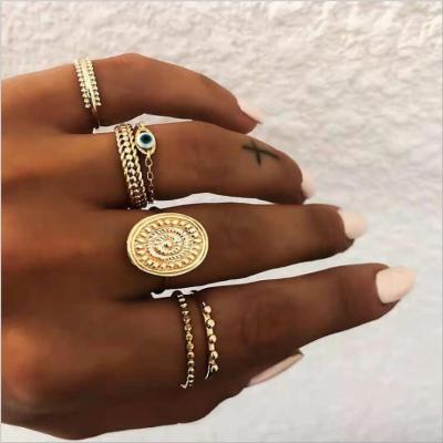 China Crystal 6pc/set Silver Gold Color Eye Flower Bohemian Rings Set For Women Geometric Alloy Knuckle Rings Boho Jewelry for sale