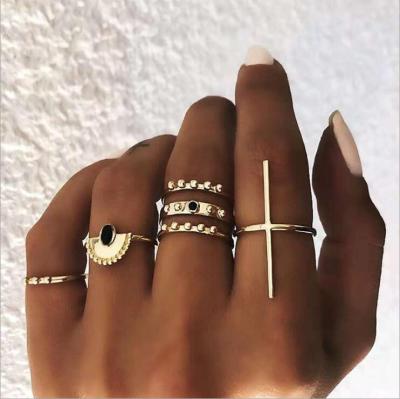 China 7pcs/Set Ladies Gold Silver Color Cruciform Gear Stick Rings Sets Punk For Women Shape Party Street Style Gold Ring for sale