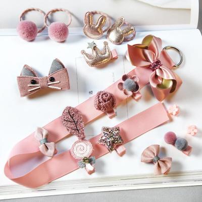 China Hotline Shape 2018 New Design 10 Gift Baby Toddler Hair Clips Hangers Tie Hair Accessories Sets Wholesale Hair Band Set In Pink for sale