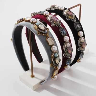 China European and American retro fashion style light luxury baroque heavy industry hair accessories head wear classic crystal geometric rhinestone headbands for sale