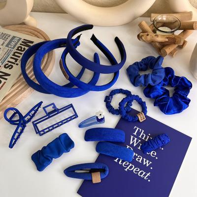 China European style 16 new and American style fashion accessories women sanded headband blue sapphire cloth handmade overflowed head use hair clip hair accessories for sale