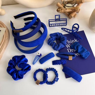 China New Blue Swept Wide Brim Hairpin Hairpin Headdress bb Clip Skull Headband Klein European and American Style High Top Autumn Hairband for sale