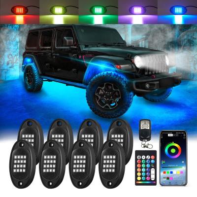 China 8 Alarm Modes / 20 Segmented Functional Mode 8 Pods LED Rock Lights for Jeep, RGB Rock Lights with APP/RF Remote Control, Multilcolor Neon Underglow Lights for Car UTV 12v for sale