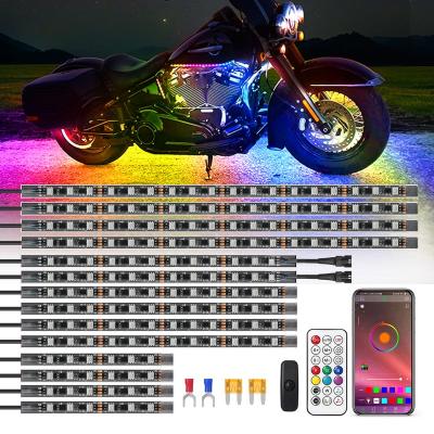 China Brake Light 14PCS Bluetooth Underglow for Motorcycle APP Remote Control Neon Lights LED Strip Lights for Motorcycle Decoration Accent for sale