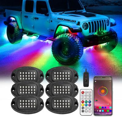 China 256 Chasing Effect Modes 6 Pods RGB+IC Metal Custom RGB Rock Lights Brightest LED Rock Lights Waterproof Neon LED Underglow Pods for Offroad Truck for sale