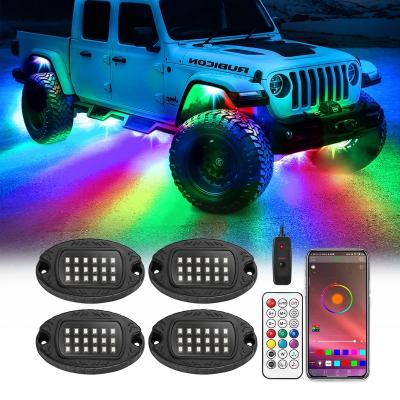 China 256 Chasing Effect Modes 4 Pods Aluminum RGB LED Multi Color Rock Lights Custom 9W 18W 36W for Mini Truck ATV 4x4 Off Road Truck SUV Car for sale