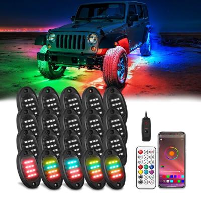 China 256 Chasing Effect Modes 4/6/8/10/12/14/16 Pods Rock LED Light APP Color Rock Light 36w 24w Multicolor 12v Auto Parts Car Accessories for sale