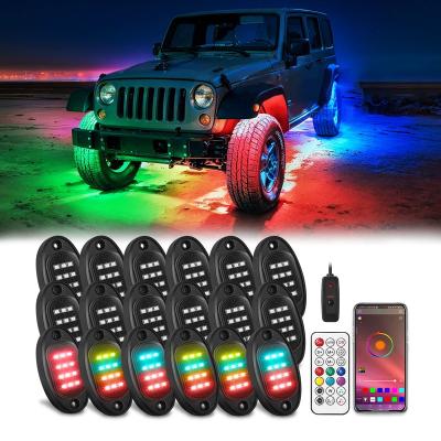 China 256 Chasing Effect Modes 18Pods Bright Rock Lights APP Remote Controller Neon 24 watt Under Car Rock Lights for 4x4 Off-road Truck UTV ATV Boat for sale