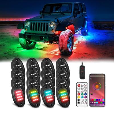 China 256 Chasing Effect Modes Rock Lights 16 Pods with Remote Truck Lights Bright 24 Chip Custom Car Exterior Truck Parts Auto Lighting Systems for sale