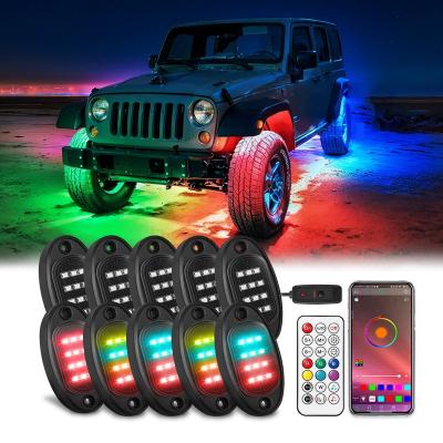 China 256 Chasing Effect Modes 10Pods RGB Rock Light Kit 36w 12v with APP Remote Truck Parts Wheel Lights for Jeep ATV 4x4 Off Road Truck SUV for sale