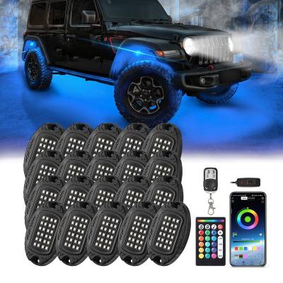 China Dual Zone Control 20Pods Multicolor Rock Lights Underglow APP/Remote Control Aluminum Waterproof for RV ATV UTV Car Trucks for sale