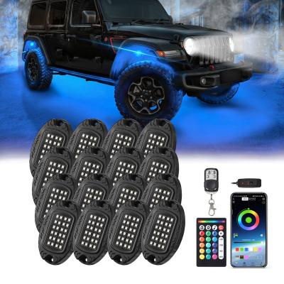 China Dual Zone Control 16Pods Metal Alunimiun Strobe RED Rock Lights 24LED Wide Spread Waterproof Car Underglow Light APP Control Music Mode for sale