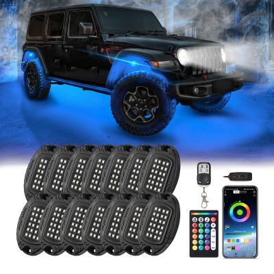 China Dual Zone Control 14Pods Aluminum UV Rock Lights for Trucks Greenshuo Light Rock Fishing Outdoor Under Car RGB Rock Lights for Jeep jk for sale