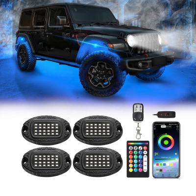 China Dual Zone Control 4/6/8/10 Pods 4x4 Accessories Off Road LED Rock Light 9W 18W 36W 42W APP Remote Waterproof Rock Light Supplier for sale