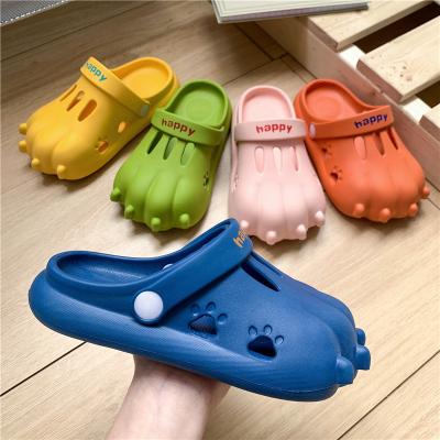 China Female Three-Dimensional Home Children's Summer Slippers Eva Children Shoes Hole Paw Dinosaur Baby Non-slip Soft Bottom Sandals for sale