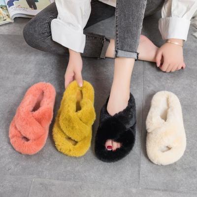 China Size Increasing New Style Outer Wear Rabbit Fur Wiping Plush Cute Lazy Cross Head Round Head Cotton High Wiping for sale