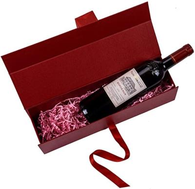 China Recyclable Collapsible Gift Box Red Wine Packaging Boxes With Magnetic Closure Satin Ribbon for sale