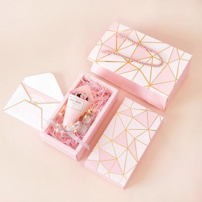 China Recyclable Cosmetic Luxury Cardboard Perfume Cardboard Birthday Women Pink Lid And Base Box for sale