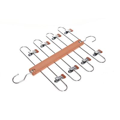 China LEEKING Multifunctional Non Slip Hanger With Staples Cabinet Organizer Wooden Pants Hanger for sale