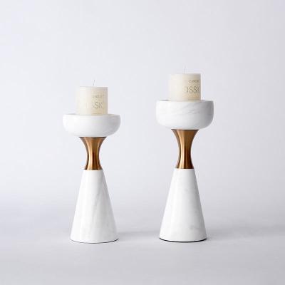 China Modern Home Decoration Candlestick Candlestick Indoor Simple White Marble Candle Holders For Dining Room Table for sale