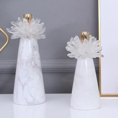 China Modern Home Decoration Candlestick Fashion Candelabra Flower Home Wedding Crystal Stone Candle Holders For Decor Coffee Table Centerpieces for sale