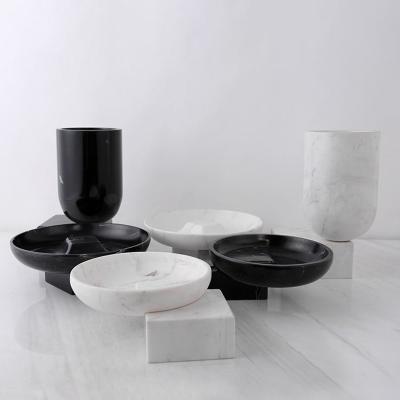 China Living Room Modern Art Serving Tray Hotel Villa European Medal Nordic Black White Marble Style Fruit Dish Bowl Sets for sale