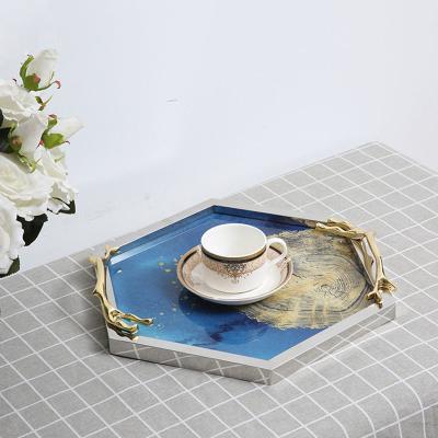 China Art Deco Sustainable European Tempered Glass Fruit Dish High End Art Deco Jewelry Cosmetic Storage Trays for sale