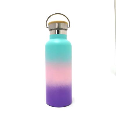 China 500ml 750ml Leak Proof Sustainable Sports Bottle Stainless Steel Double Wall Water Bottle Bamboo Top for sale