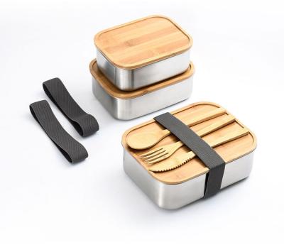 China Freshness Preservation Stainless Steel Sandwich Box Meal Prep Lunch Box Food Container with Bamboo Lid for sale