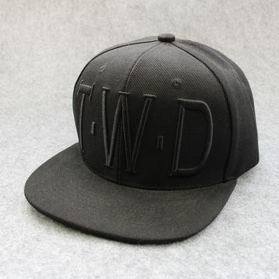 China Custom 6 Panel Snapback Adult Size Black 3D Embroidered Snapback Hat for sale