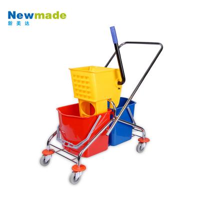 China 46L High Capacity Down Press Cleaner Alley Wheels Double Bucket Mop Wringer Cart 86*41*99.5 for sale