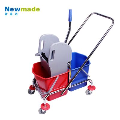 China Down Press Cleaning Alley Wheels Double Bucket Mop Wringer Cart 81*41*88 for sale