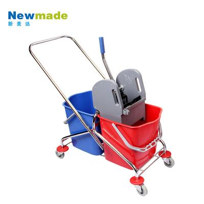 China 46L Large Capacity Down Press Cleaner Wheels Altogether Double Bucket Mop Wringer Cart 86*41*90 for sale