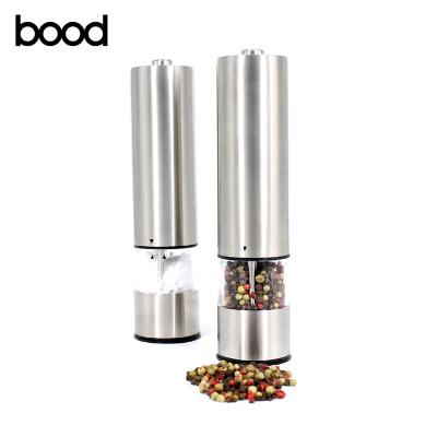 China Battery Operated Battery Operated Flat Salt And Pepper Mills Grinder Stainless Steel Body Head LFGB CE RoHS Approved for sale