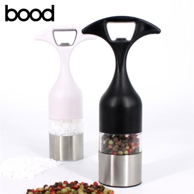 China Novelty Viable Manual Plastic Salt and Pepper Grinder Mill with Bottle Opener Design Any Color is Available for sale