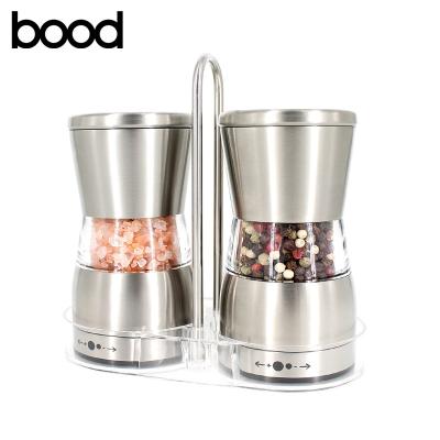 China Workable Manual Stainless Steel Salt and Pepper Grinder 2 Set with Acrylic Stand for sale