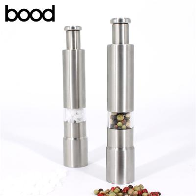 China Amazon Sustainable Hot Selling Stainless Steel Tumbler Push Type Salt And Pepper Mill Set With Acrylic Holder for sale