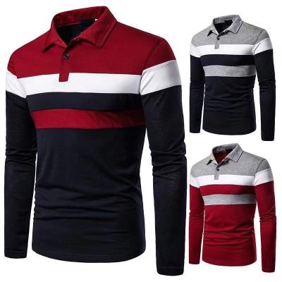 China New Anti-Wrinkle Color Blocked Men's Polo Shirts Customized Logo Wholesale Contrast Single Collar Long Sleeve Polo T-Shirt for sale