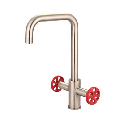 China Lead Free Brass Faucets Industrial Style 2-Handles Single Hole Kitchen Sink Faucet for sale