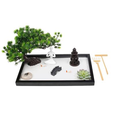 China Europe Wholesale MDF Colorful Stone Desk Mini Meditation Zen Sand Garden with Flower Tree Home Decor for sale