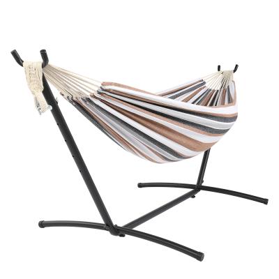 China Natural 200*150cm Adult Polyester Cotton Hammock Coffee Band Rope Iron Hammock Steel Pipe Hammock Frame for sale