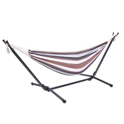 China Adult Professional Black Silver Flowers Swing Stand With Polyester Coffee Stripe Hammock for sale