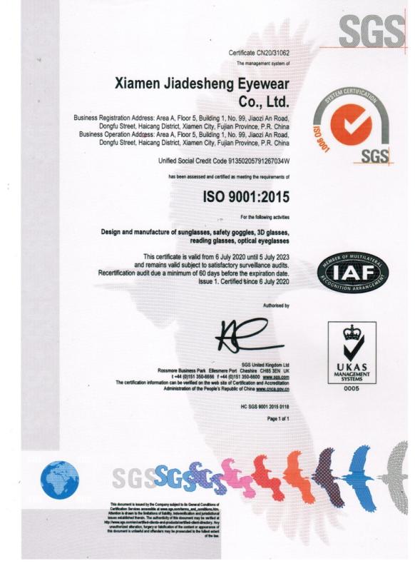 ISO9001 - Xiamen Sen Chen Shi Trading Co., Ltd.