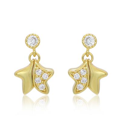 China CLASSIC Cute CZ Crystal Star Dangle Stud Earrings Women Teen Girls Real Gold Plated Charms Diamond Drop Earrings for sale