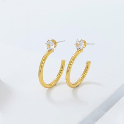 China TRENDY 925 Sterling Silver Shape Zircon Stud Earrings 18k CZ Real Gold Plated Earings for sale